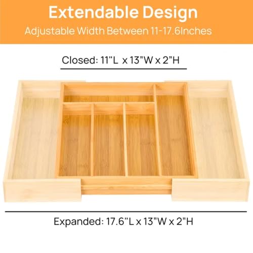 WELPSON EXPANDABLE DRAWER ORGANIZER FOR KITCHEN STORAGES, NATURAL WOOD - Like New