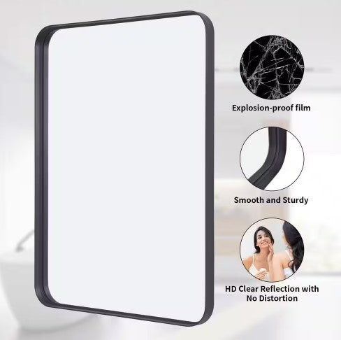 HOMLUX 36 IN. W X 24 IN. H RECTANGLE FRAMED WALL BATHROOM VANITY MIRROR - BLACK - Like New