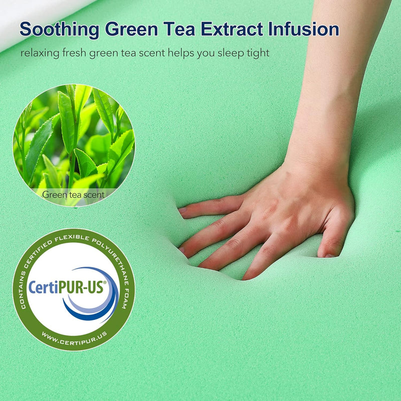 HOMHOUGO MATTRESS TOPPER TWIN XL HOMHOUGO 4" GREEN TEA FOAM MATTRESS - WHITE - Brand New