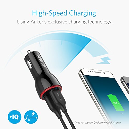 ANKER CAR CHARGER ADAPTER, 24W DUAL USB CAR PHONE CHARGER - BLACK/RED - Like New