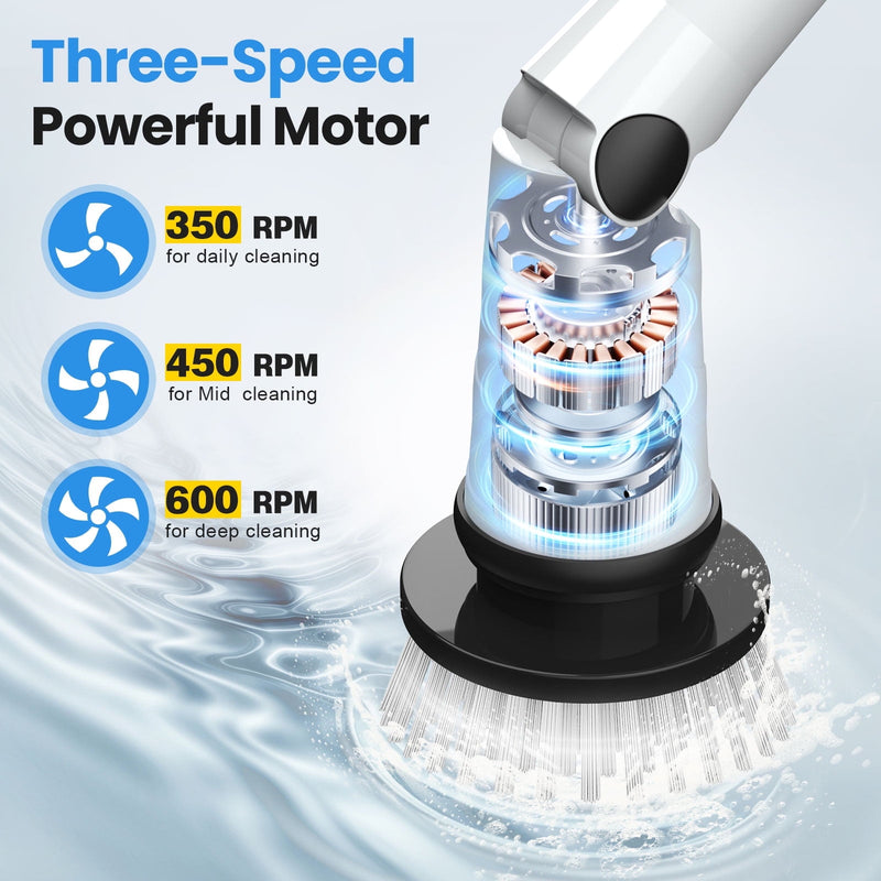 AMILUO ELECTRIC SPIN SCRUBBER, 600 RPM CORDLESS BATHROOM CLEANING BRUSH - WHITE - Like New