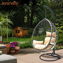 SereneLife Brown Wicker Rattan Egg Chair with Washable Cushions SLGZ0EGBL - Like New