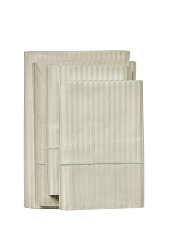 KATHY IRELAND 500 THREAD COUNT DAMASK STRIPE SHEET SET WITH OPTIFIT - BEIGE - Like New