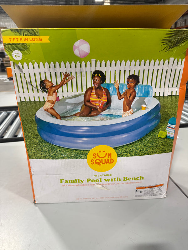SUN SQUAD FAMILY POOL WITH BENCH 140 GALLON OVAL KIDDIE POOL PVC LINER, AGES 6+ - Like New