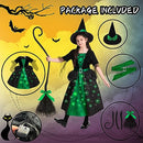 Poshetion Witch Costumes Light Up Halloween Witch Dress Witch Broom Hat - Green - Like New