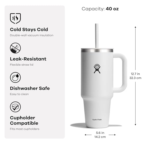 HYDRO FLASK TUMBLER HANDLE LID STRAW INSULATED STAINLESS STEEL - BLACK - Like New