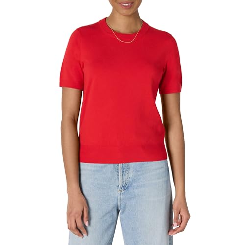 AMAZON ESSENTIALS WOMEN'S REGULAR-FIT SHORT SLEEVE PULLOVER - SIZE M - RED - Brand New