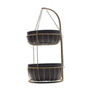 Gourmet Basics by Mikasa Aztec Gold Finish 2-Tier Metal Basket Storage - Gold - Like New