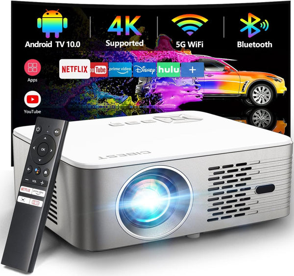 CIBEST G1 Projector 4K Support with 5G WiFi Bluetooth Native 1080P -Silver/White Like New