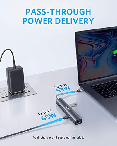 ANKER 6-IN-1 USB C HUB WITH 65W POWER DELIVERY, 4K HDMI, 1GBPS ETHERNET - GRAY - Like New