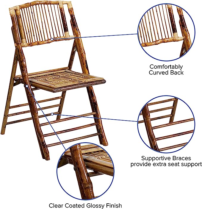 Flash Furniture American Champion Bamboo Folding Chair 4 Pack 4X62111BAM - Brown - Like New