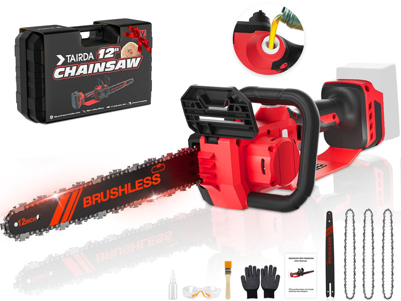 TAIDRA 12" CHAINSAW COMPATIBLE FOR MWK 18V NO BATTERY - TOOL ONLY RED - Like New