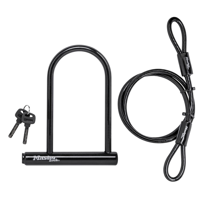 MASTER LOCK 7.25" U LOCK,LOOPED END CABLE 7-1/4 "U LOCK + 4FT.CABLE - BLACK - Like New