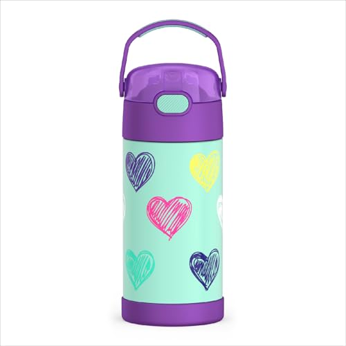 THERMOS FUNTAINER WATER BOTTLE STRAW 12 OUNCE KIDS STAINLESS STEEL - HEARTS - Like New