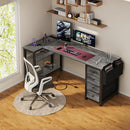 LUFEIYA L SHAPED GAMING DESK WITH DRAWERS STORAGE SHELVES 55 INCH CORNER - GRAY - Like New