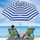 MOVTOTOP 6.5FT BEACH UMBRELLA WITH SAND ANCHOR & TILT MECHANISM - BLUE WHITE - Like New