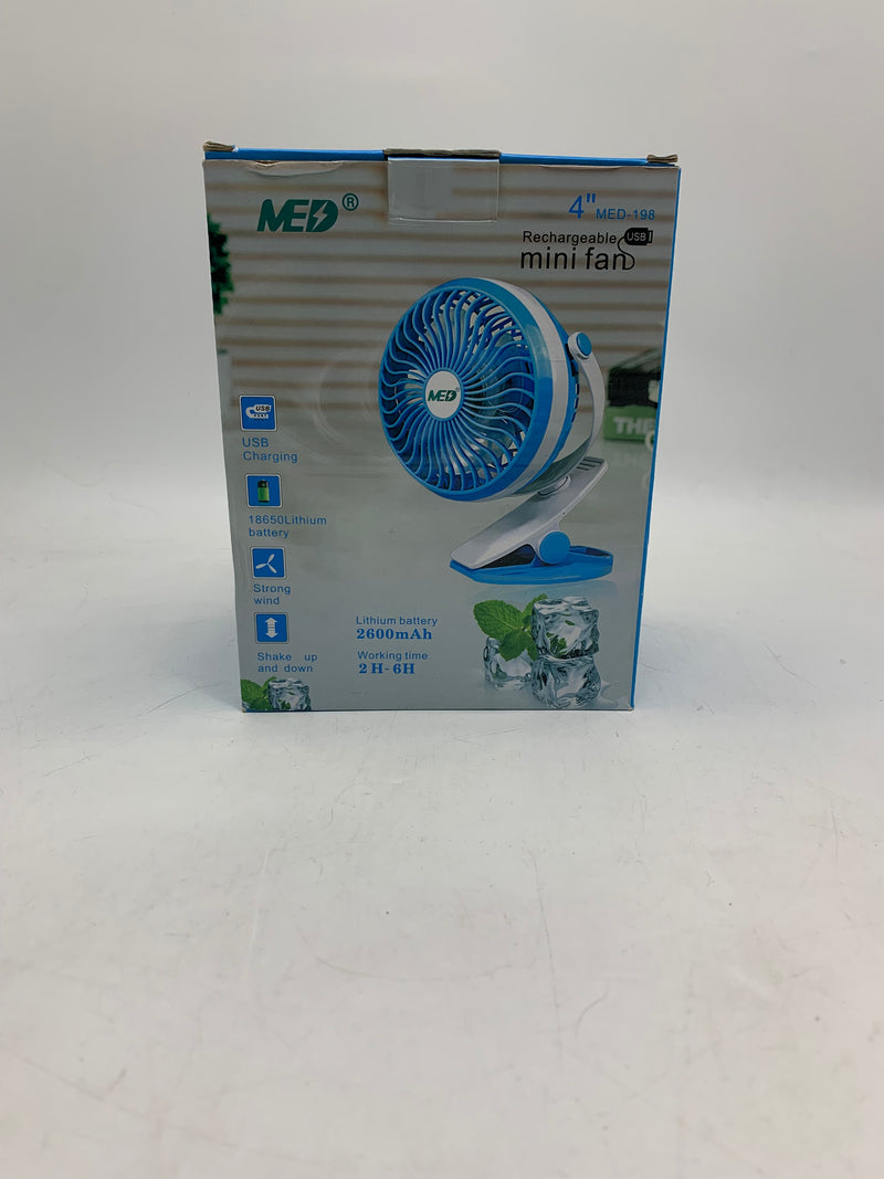 MED USB RECHARGEABLE MINI COOLING FAN MED-198 - WHITE/BLUE - Like New
