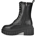READYSALTED Women's Ankle Low Heel Platform Combat Biker Boots HONGO2-BK Size 9 - Brand New