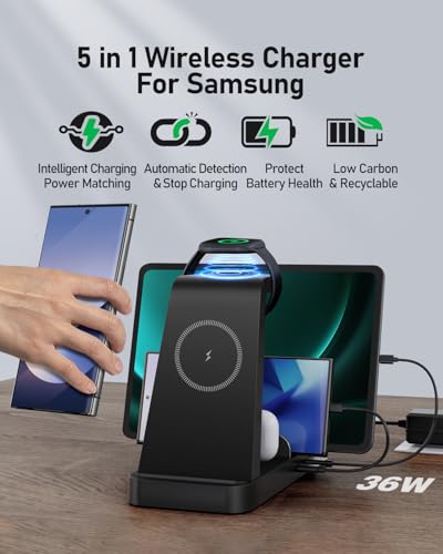 WHJ 5 IN 1 WIRELESS CHARGER SAMSUNG WIRELESS CHARGING STATION MULTIPLE DEVICES - Like New