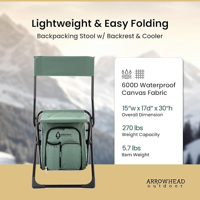 ARROWHEAD OUTDOOR Multi-Function 3-in-1 Compact Camp Chair - Forest Green Like New