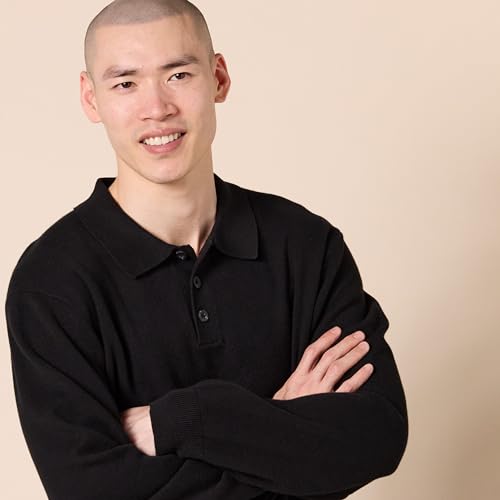 AMAZON ESSENTIALS MEN'S RELAXED-FIT KNIT POLO SWEATER - SIZE: MEN L - BLACK - Brand New