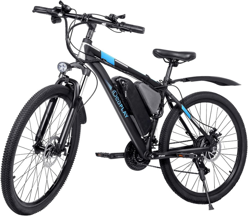 IDEAPLAY 26'' Electric Bike P30, 350W Motor, 36V Removable Battery - BLACK/BLUE Like New