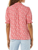 AMAZON ESSENTIALS WOMEN'S FLUID TWILL SHORT PUFF SLEEVE RUFFLE - SIZE: L - Brand New