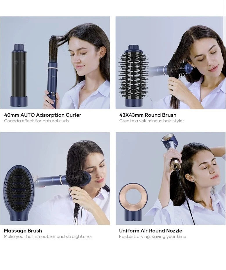 IG INGLAM 4-IN-1 MEGAAIR STYLER PROFESSIONAL IONIC HAIR DRYER KIT - BLUE - Like New