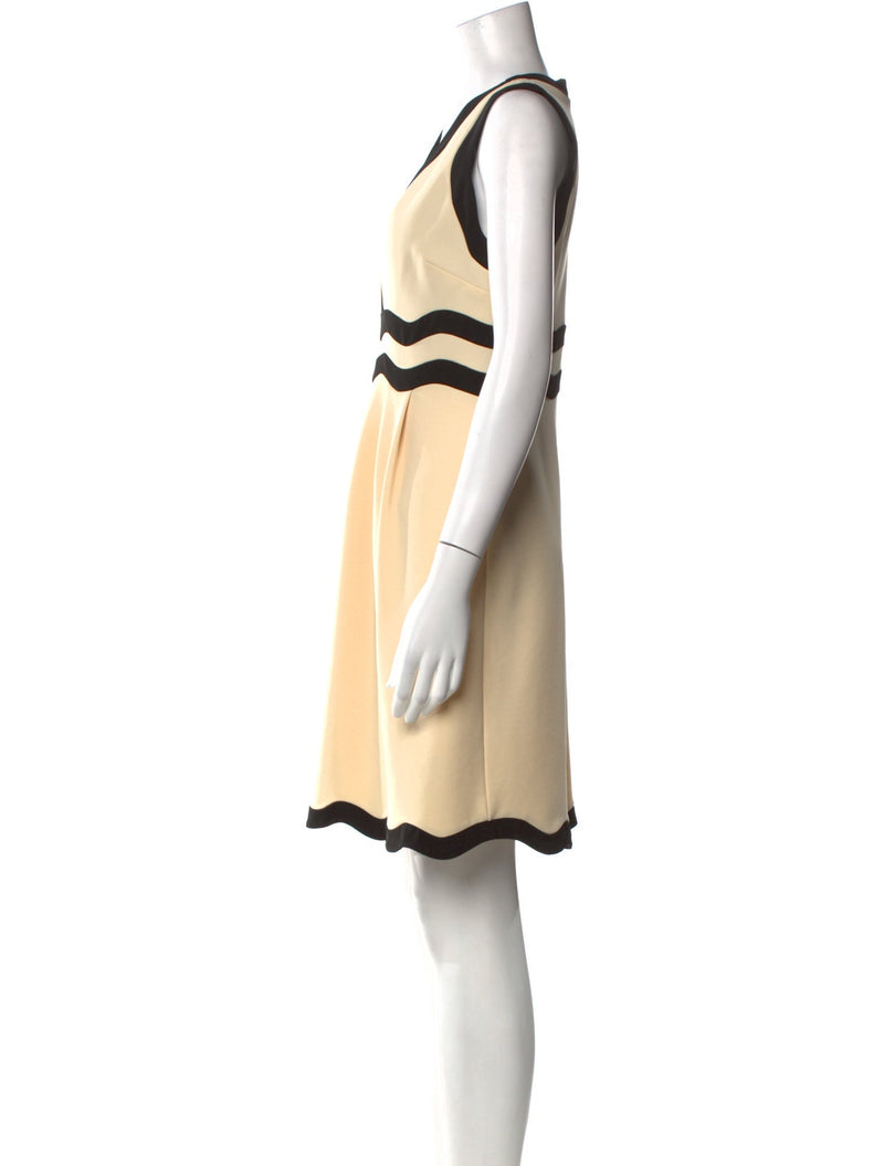 GUCCI V-NECK MINI DRESS - SIZE: WOMEN 4 - BEIGE/BLACK - Brand New
