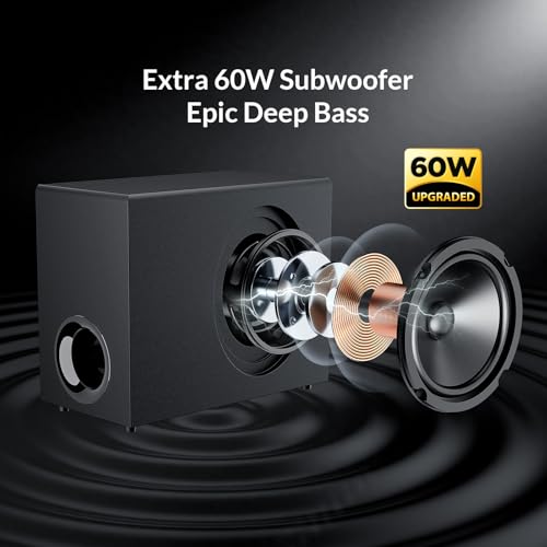 ASSISTRUST SOUND BAR WITH SUBWOOFER 110W SOUND ADJUSTABLE DEEP BASS - BLACK - Like New