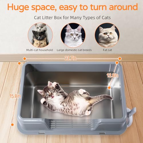 ZOZOO CAT LITTER BOX WITH LID, 23.7" L X 15.8" W X 13.8" H XXL METAL - Silver - Like New