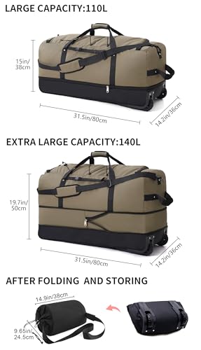 CONTAIL 32” Soft-side 110L Expandable 140L Rolling Duffle Bag w/ 2 Inline Wheels - Like New
