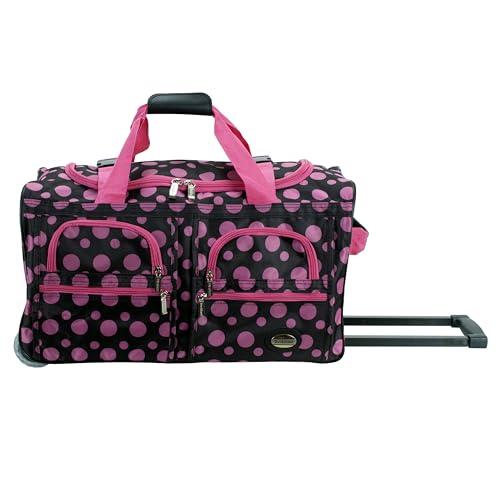 ROCKLAND ROLLING DUFFEL BAG 22" - BLACK PINK DOT - Brand New