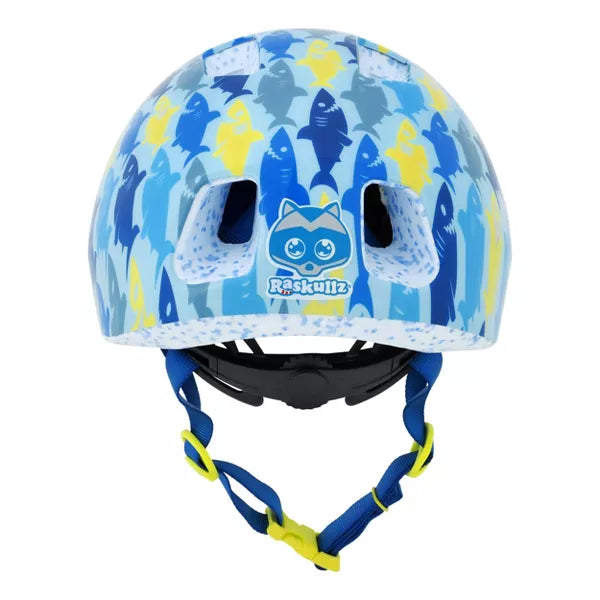 RASKULLZ LIL SHARKIE BICYCLE HELMET SIZE: 48CM-52CM - BLUE/NEON GREEN - Like New
