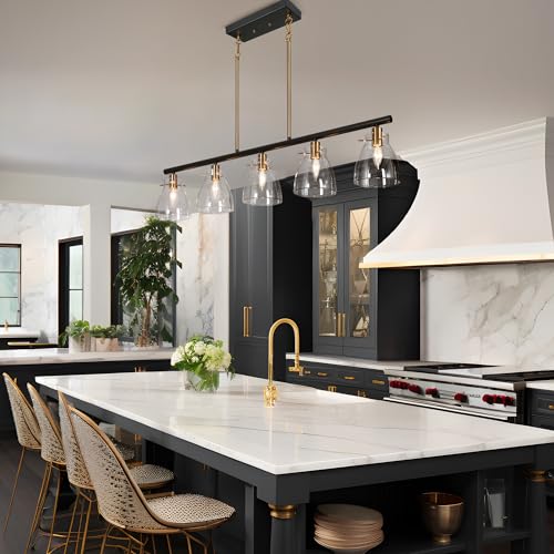 GEPOW 38” KITCHEN ISLAND LIGHTING LIGHTING, BLACK AND GOLD LINEAR CHANDELIER - Like New