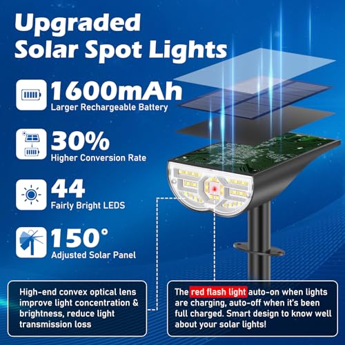 TOBUSA SOLAR SPOT LIGHTS OUTDOOR 5 MODES 44LEDS BRIGHT LANDSCAPE 2 PACK BLACK - Like New