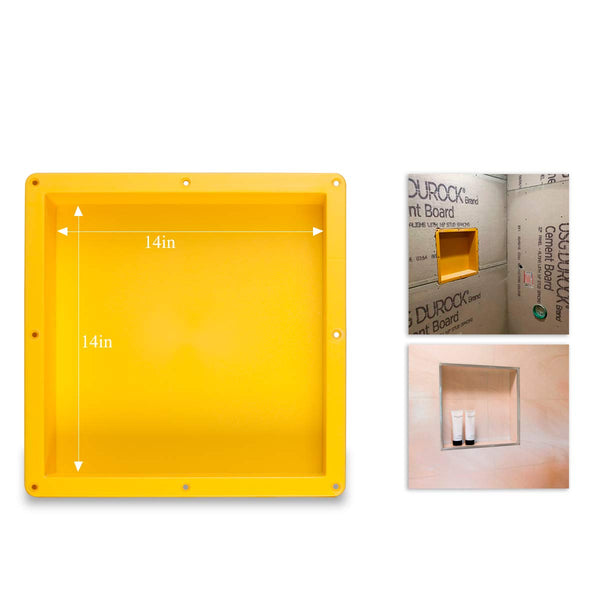 UNI-GREEN TILE SHOWER NICHE RECESSED SQUARE DIMENSION 14" × 14" × 4D - YELLOW - Brand New