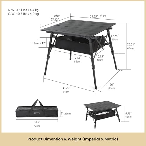 ARROWHEAD OUTDOOR 39" ALU FOLDING CAMP ROLL UP TABLE, HEIGHT ADJUSTABLE - BLACK - Like New