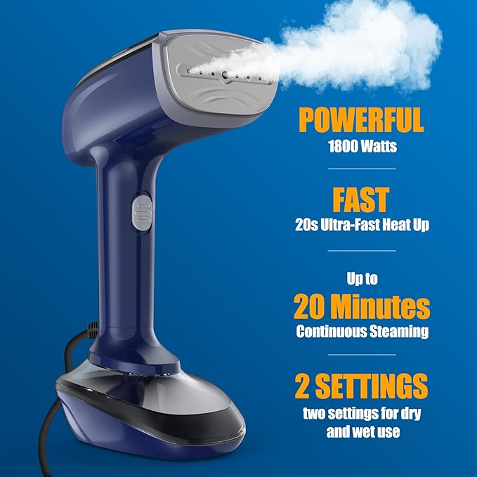 NTAYDZSW Powerful Handheld Fabric Steamer 1800W Ceramic 2-in-1 Ironing - BLUE Like New