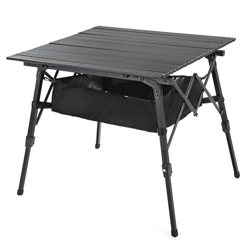 ARROWHEAD OUTDOOR 39" ALU FOLDING CAMP ROLL UP TABLE, HEIGHT ADJUSTABLE - BLACK - Like New