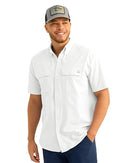 HUK MENS NEXT LEVEL SOLID SHORT SLEEVE FISHING BUTTON DOWN SHIRT WHITE M - Brand New