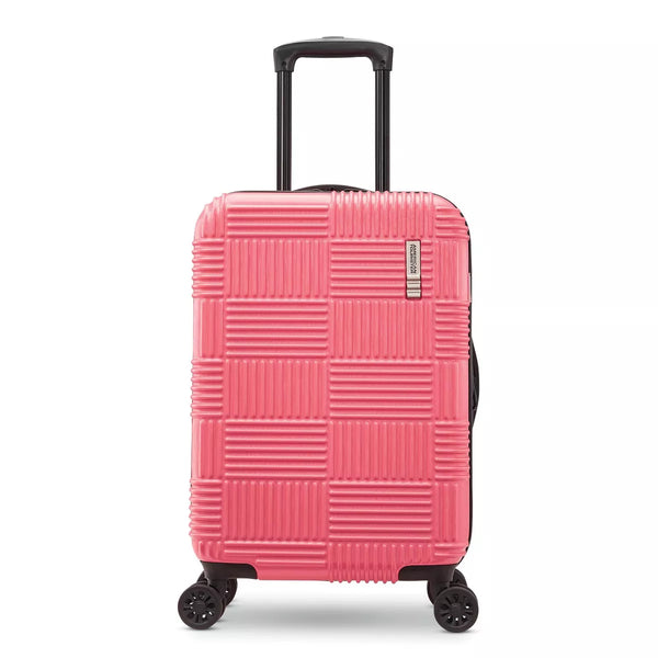 AMERICAN TOURISTER NXT CHECKERED HARDSIDE CARRY ON SPINNER 22 - FLAMINGO PINK - Like New