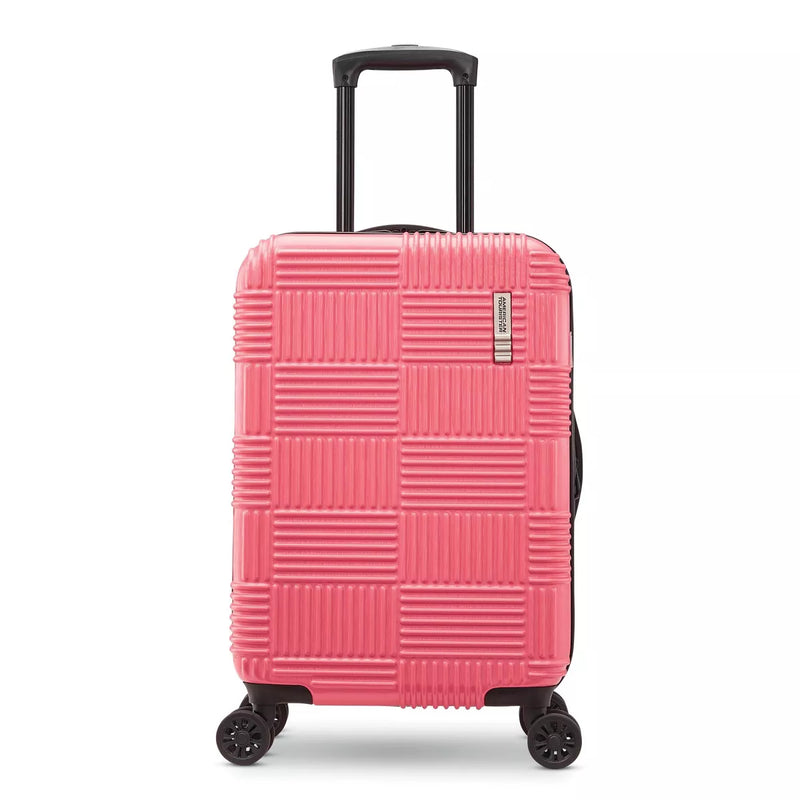 AMERICAN TOURISTER NXT CHECKERED HARDSIDE CARRY ON SPINNER 22 - FLAMINGO PINK - Like New