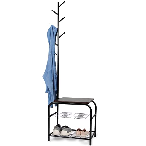 MILLIARD COAT RACK HALL TREE WITH BENCH - BLACK - Like New