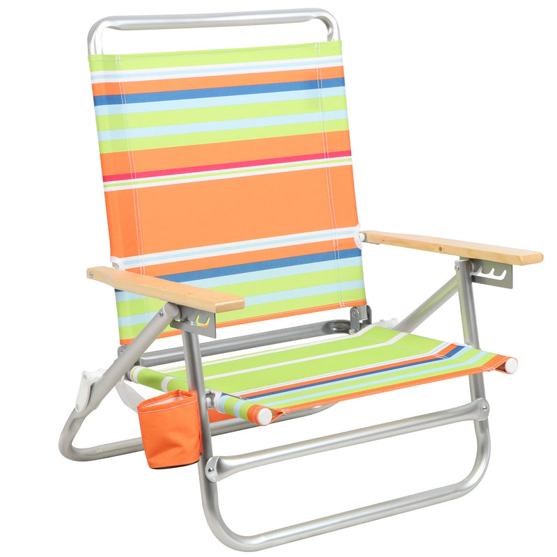 PORTAL BEACH CHAIR, 4 POSITION FOLDING BEACH CHAIRS WITH BACKPACK STRAPS - GREEN - Like New