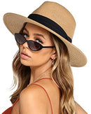 FURTALK Womens Mens Wide Brim Straw Panama Hat Fedora Summer Beach Sun Hats - Brand New