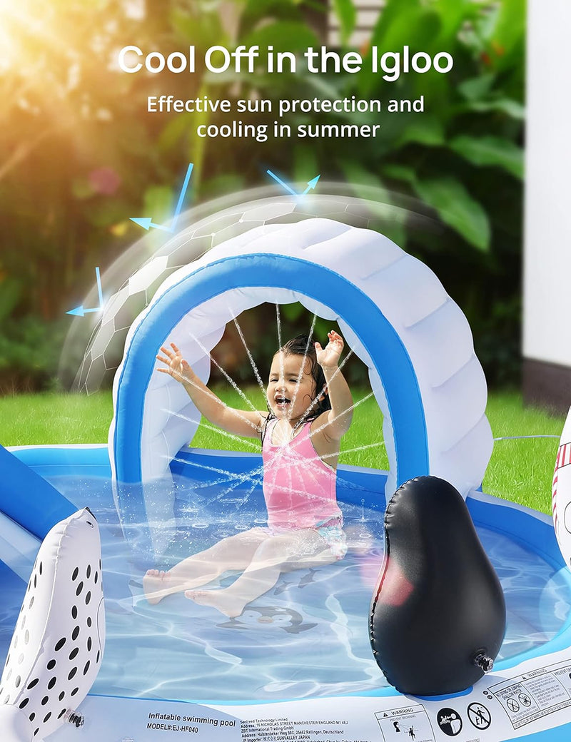 EVAJOY Inflatable Play Center Kiddie Pool with Slide for Children - Blue Like New