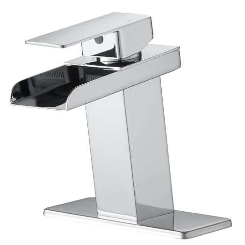 BWE WATERFALL BATHROOM FAUCET CHROME POLISHED MODERN SINK SINGLE HOLE HANDLE - Like New