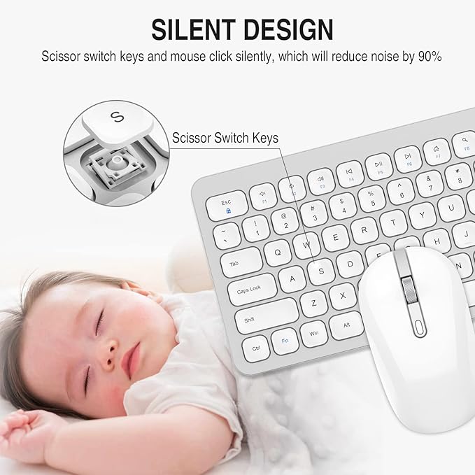 Cimetech Wireless Keyboard Mouse Combo Compact Less Noise KF002+M013 - Silver - Like New