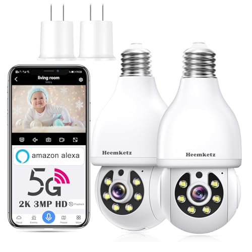 HEEMKETZ 2K LIGHT BULB SECURITY CAMERA 5G&2.4GHZ WIFI 360° MOTION - WHITE - Like New